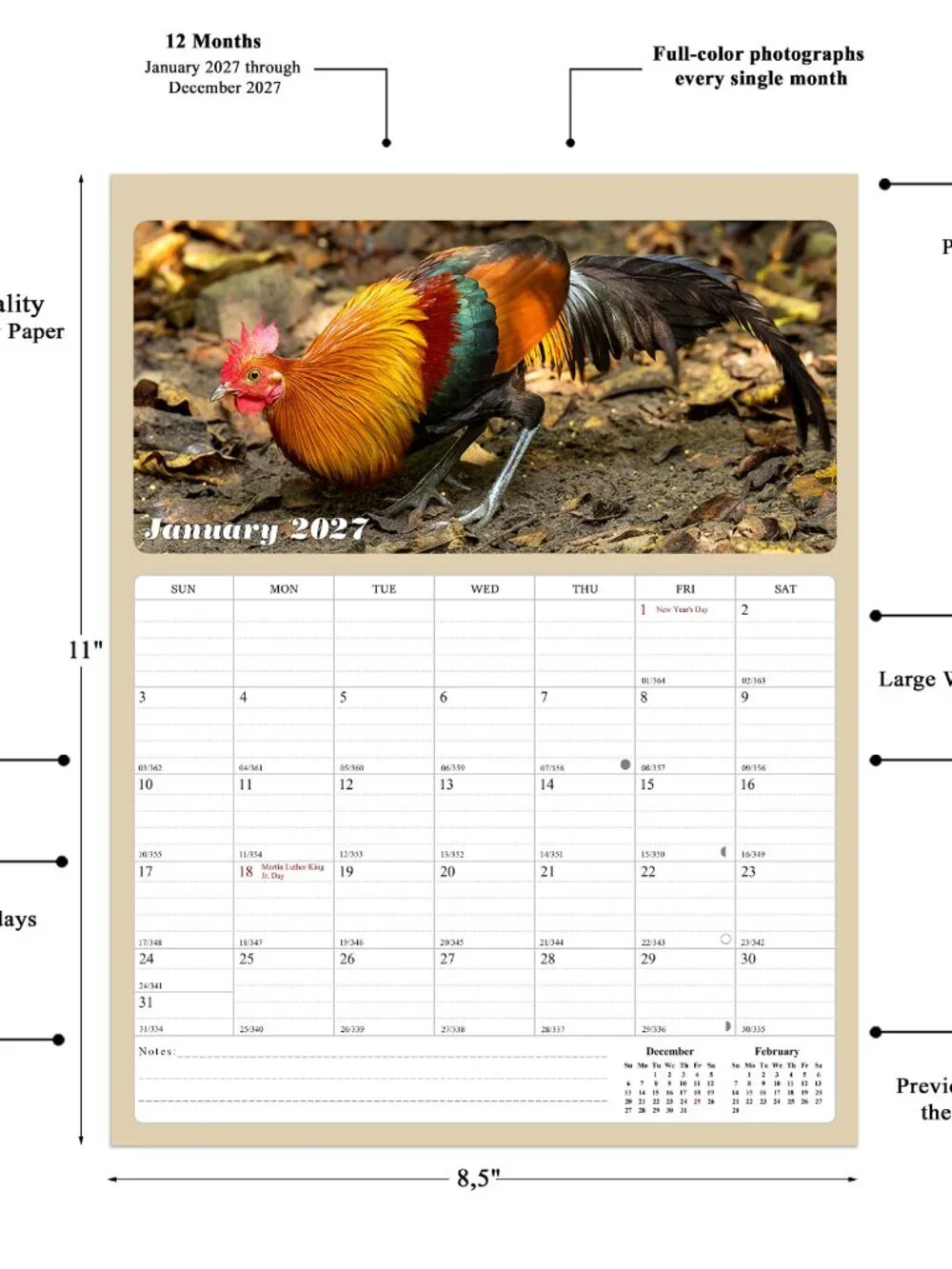 2027 Calendar Magnetic Peel & Stick 12 Months 8.5
